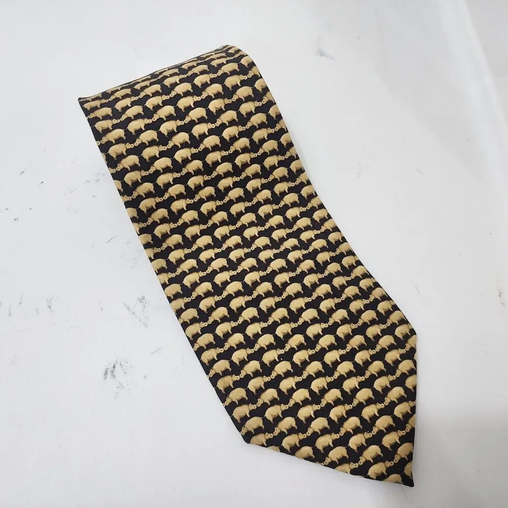 Vintage Banana Republic Silk Classic Neck Tie Italy Black Gold Hippo Novelty 56